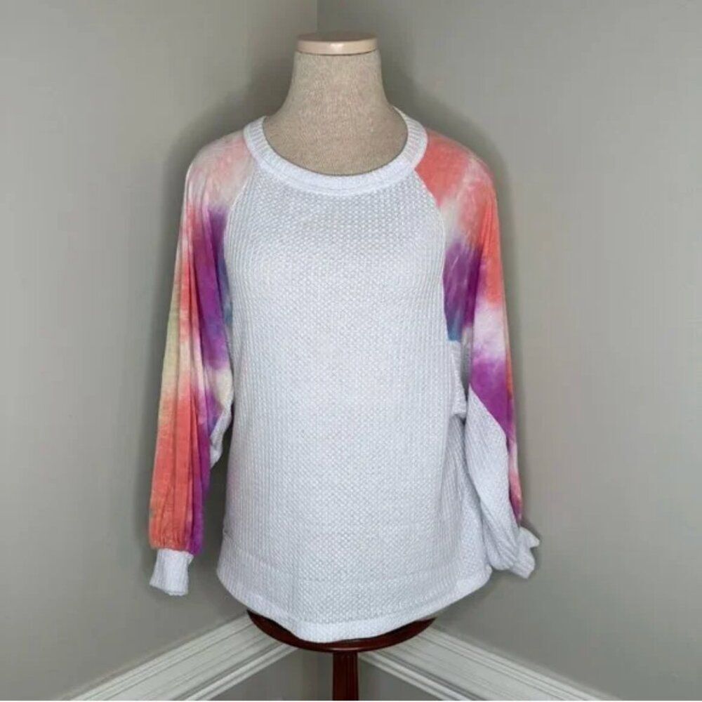 baea Women's White Beach Shirt with Tie Dyed Long Sleeves Size Small